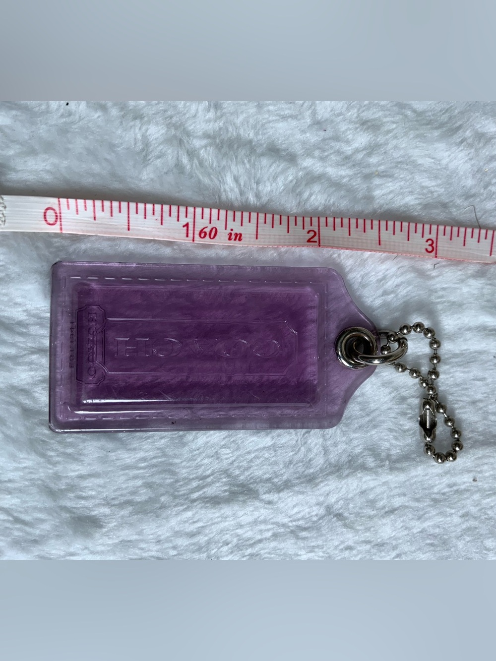 Coach Purple Transparent Leather Tag Keychain with Ball Chain